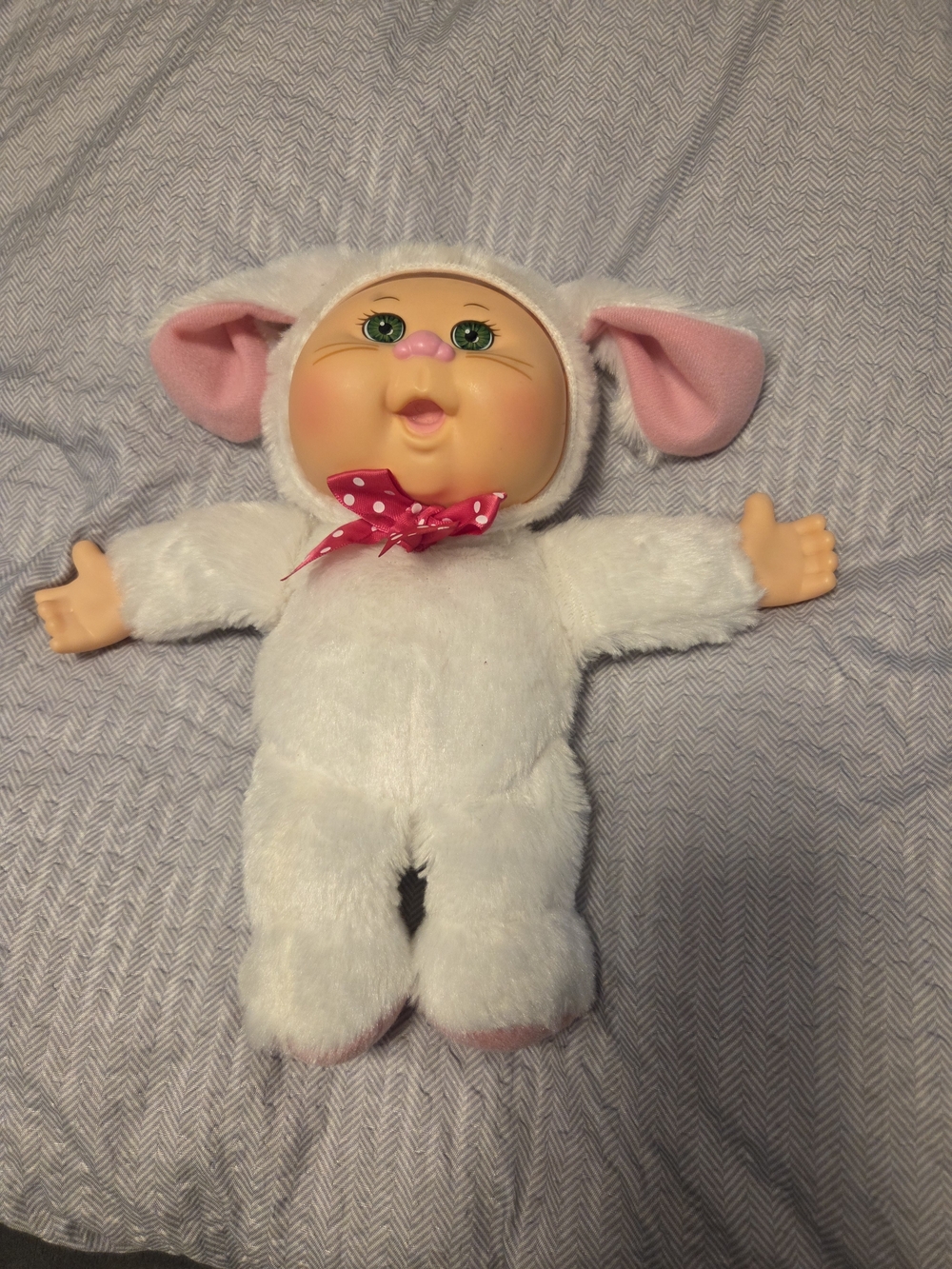 CPK Plush Bunny Baby Doll in White and Pink - Soft Cuddly Toy